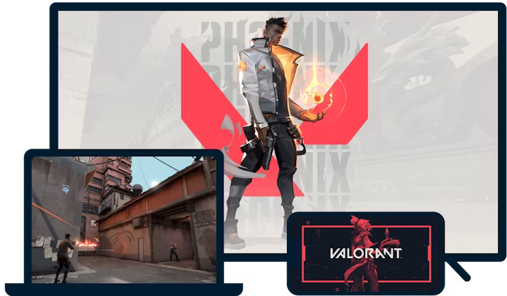 Ein Laptop, Smart-TV und Smartphone mit Valorant.