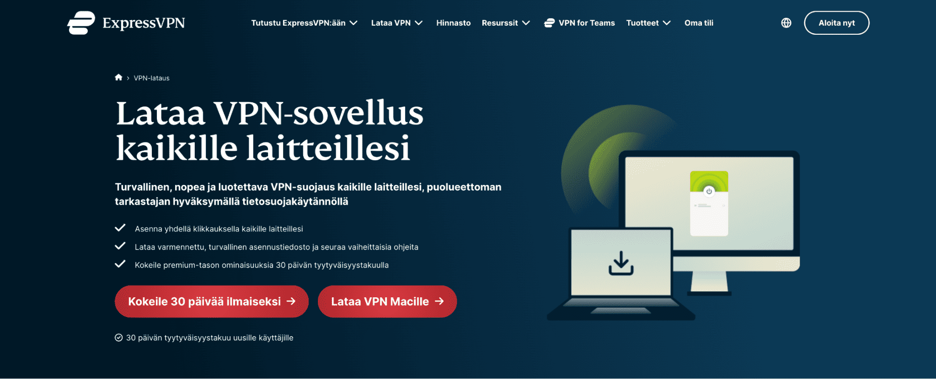ExpressVPN download page with the download button highlighted