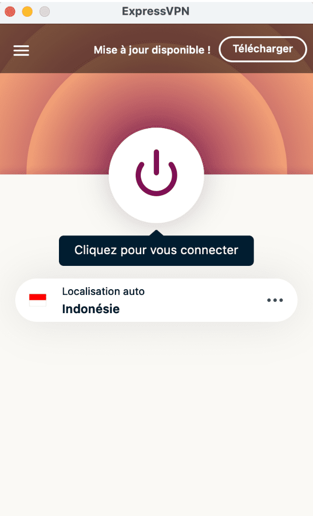ExpressVPN app window with the Connect button