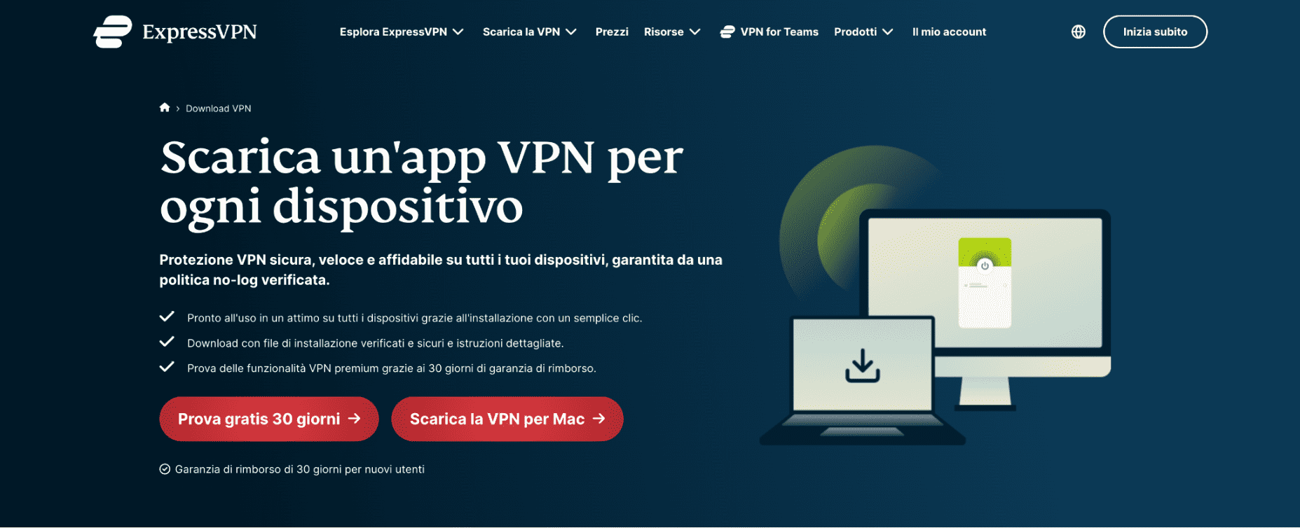 ExpressVPN download page with the download button highlighted