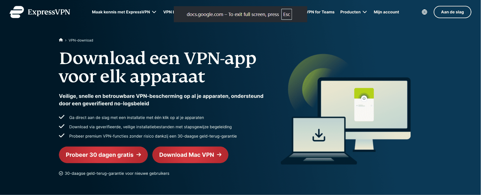 ExpressVPN download page with the download button highlighted