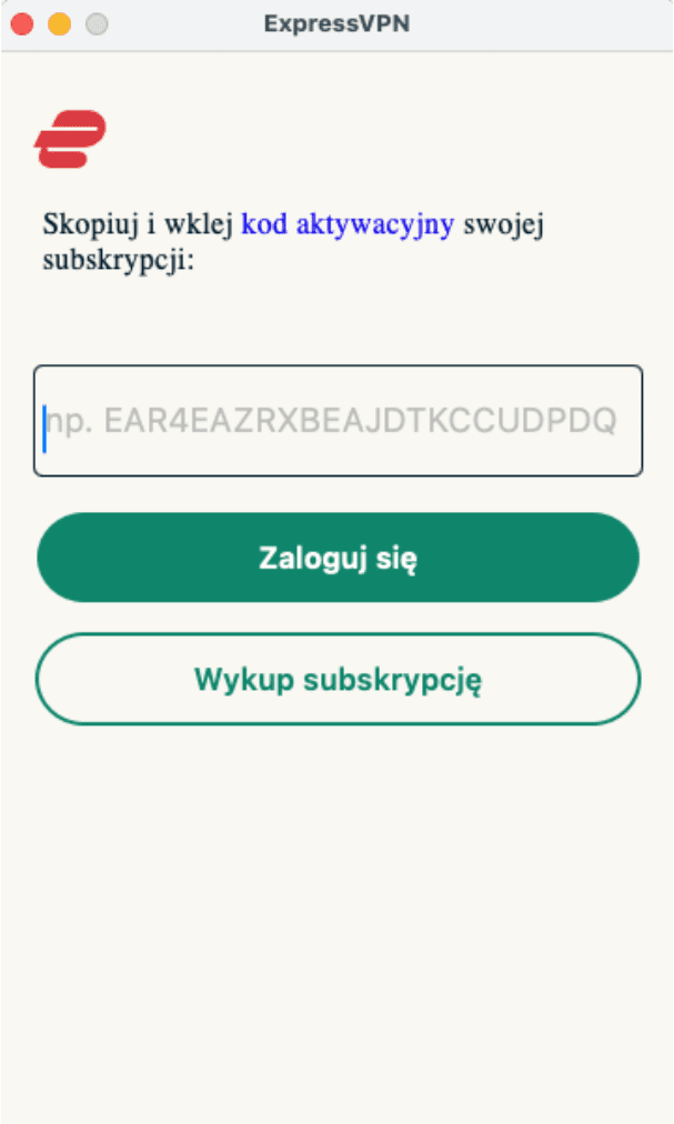 ExpressVPN app with the options to activate a user