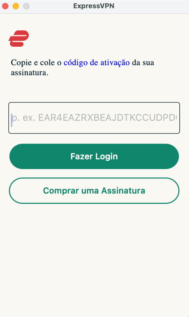 ExpressVPN app with the options to activate a user