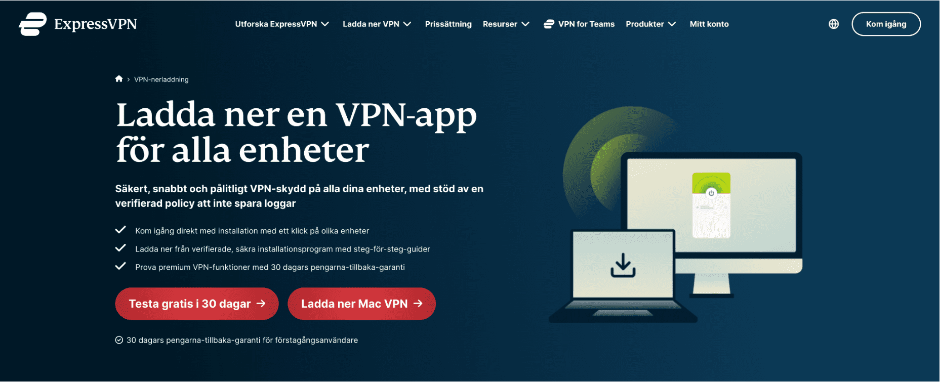 ExpressVPN download page with the download button highlighted