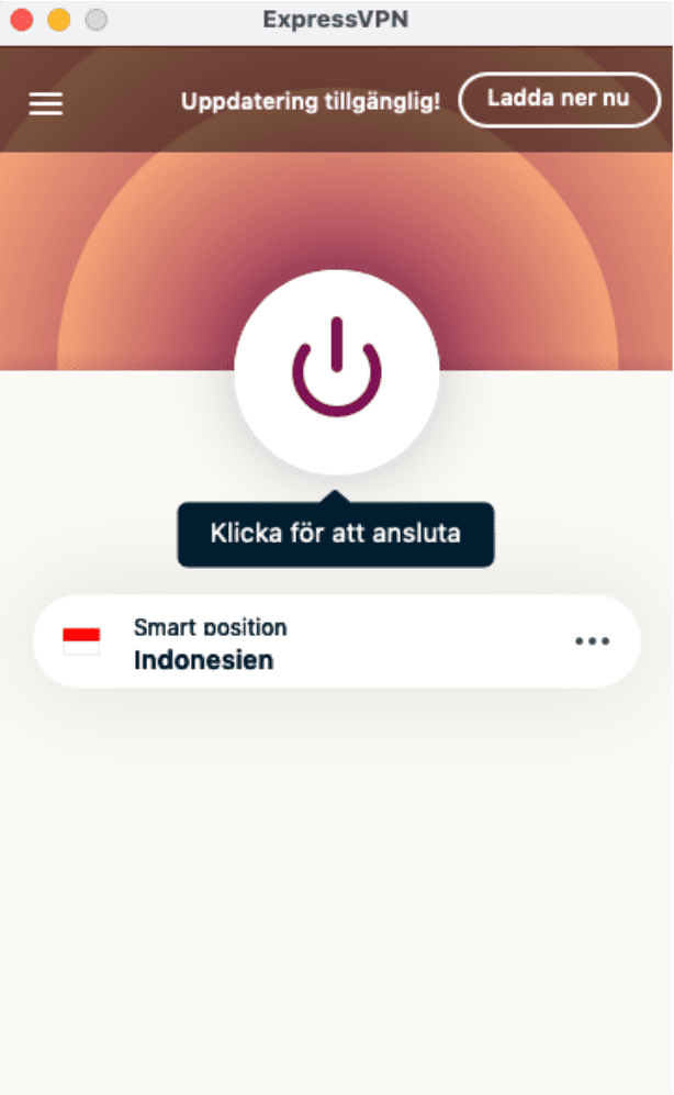 ExpressVPN app window with the Connect button