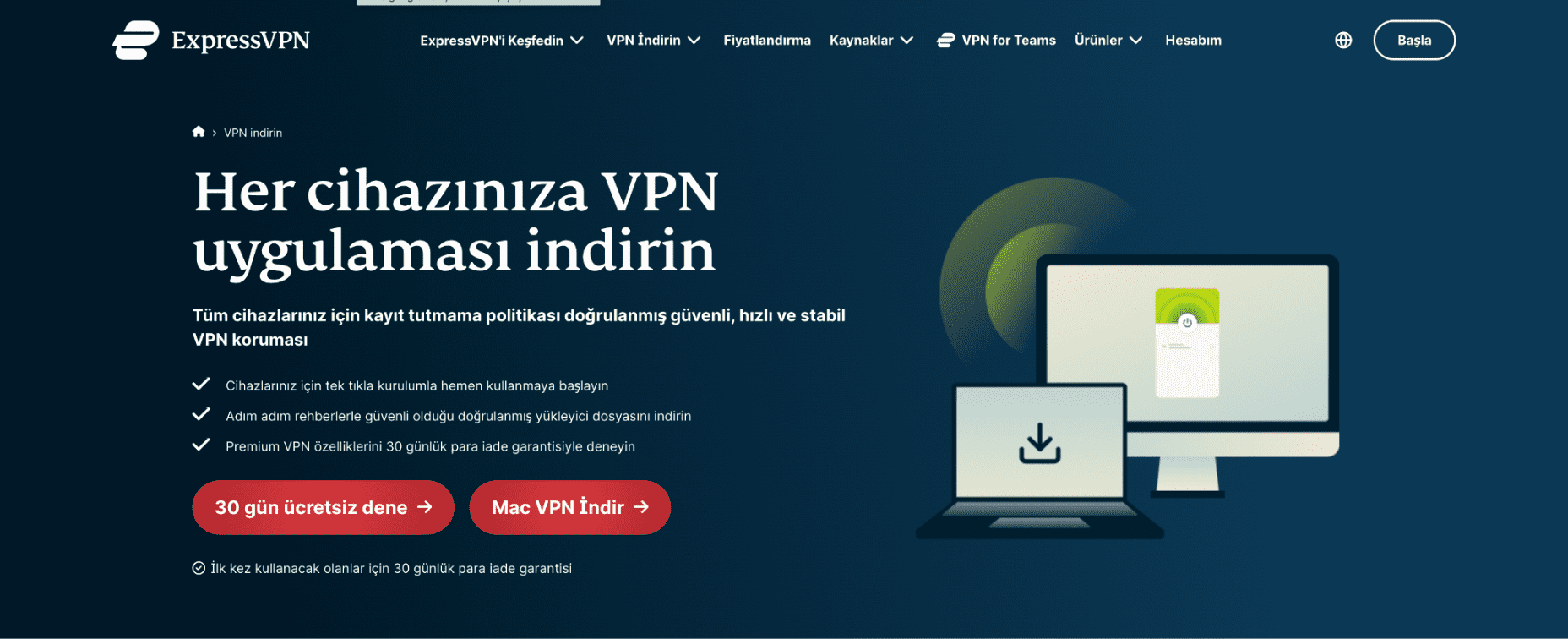 ExpressVPN download page with the download button highlighted