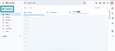 Gmail interface on a browser, with a highlighted "Compose" option.
