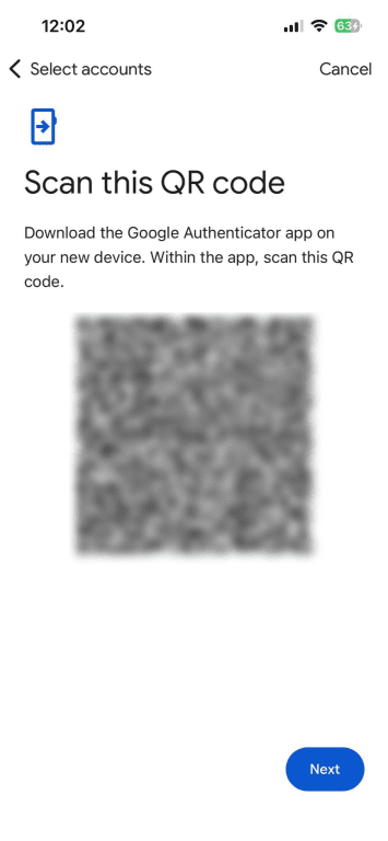 QR code scanner on Google Authenticator App