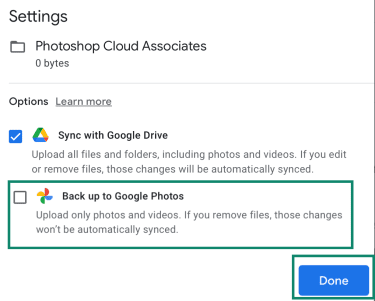 Turn off Google Photos folder backup on Mac.